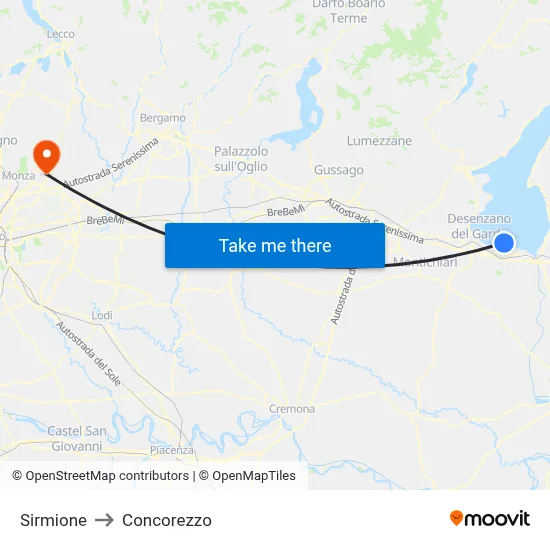 Sirmione to Concorezzo map