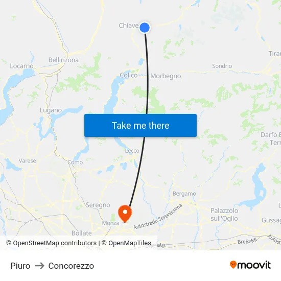 Piuro to Concorezzo map