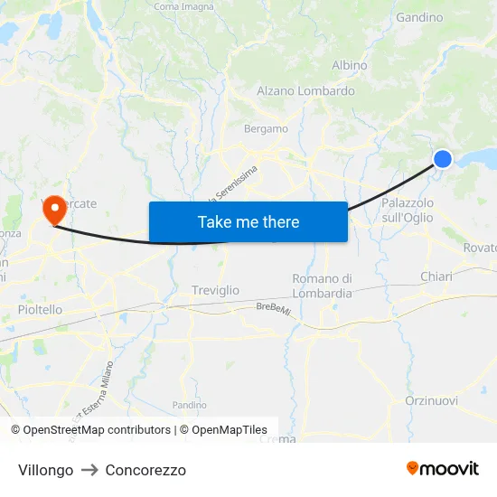 Villongo to Concorezzo map