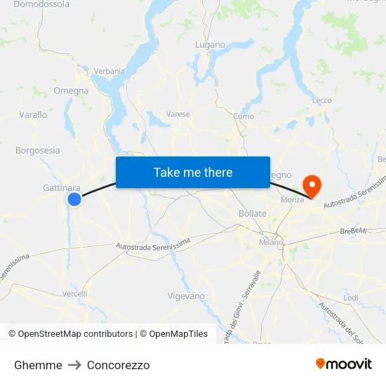 Ghemme to Concorezzo map