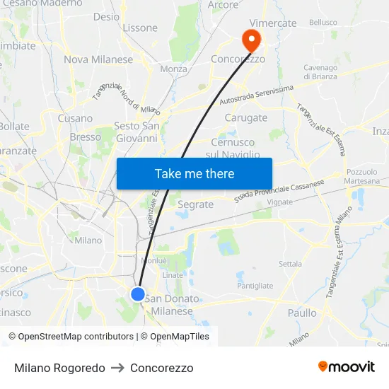 Milano Rogoredo to Concorezzo map