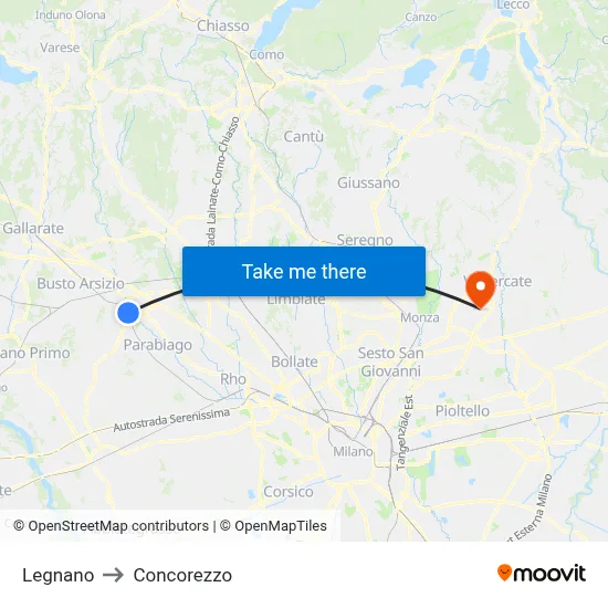 Legnano to Concorezzo map