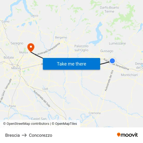 Brescia to Concorezzo map