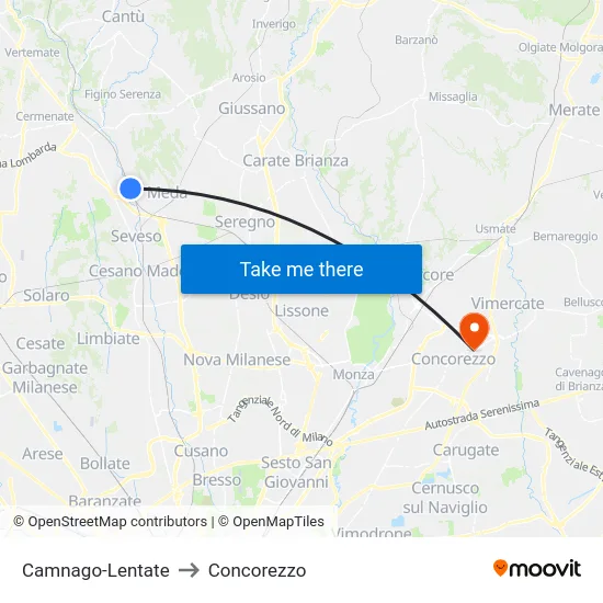 Camnago-Lentate to Concorezzo map