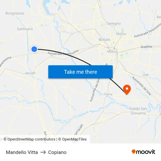 Mandello Vitta to Copiano map