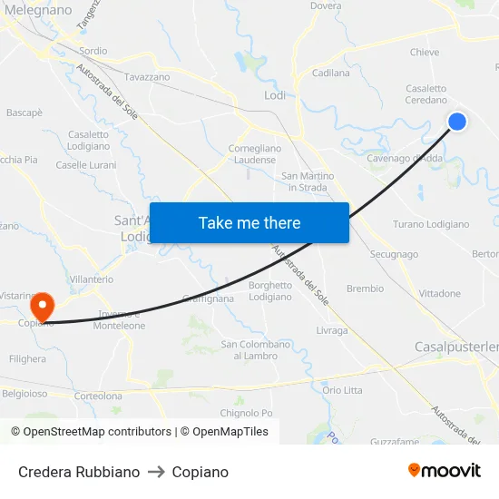 Credera Rubbiano to Copiano map