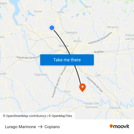 Lurago Marinone to Copiano map