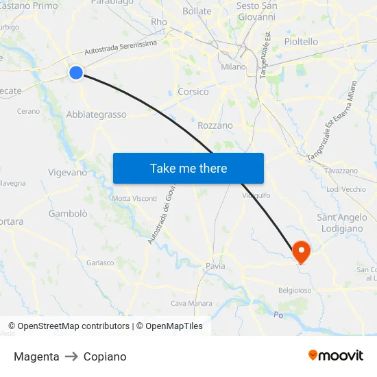Magenta to Copiano map