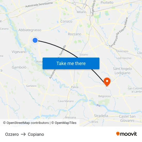 Ozzero to Copiano map