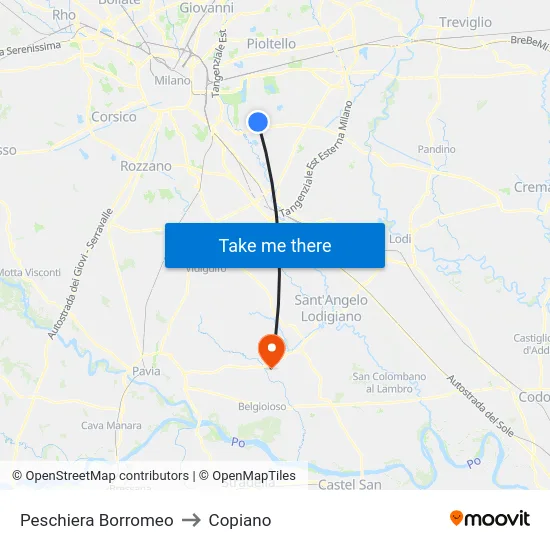 Peschiera Borromeo to Copiano map