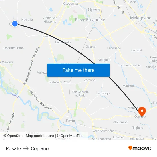 Rosate to Copiano map