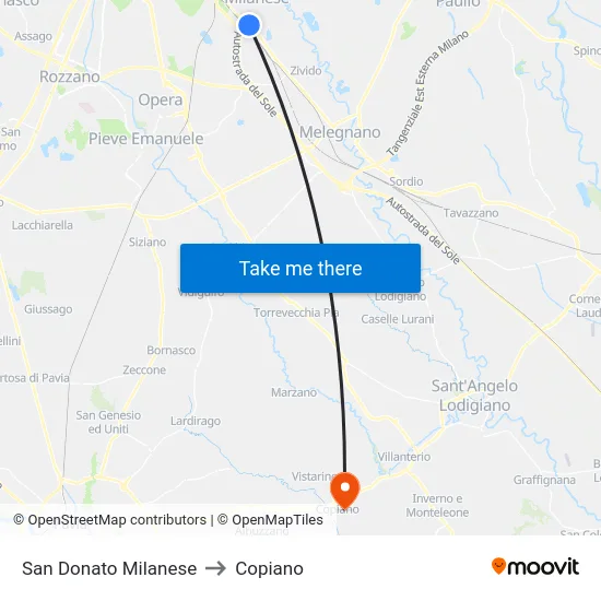 San Donato Milanese to Copiano map