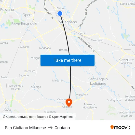 San Giuliano Milanese to Copiano map