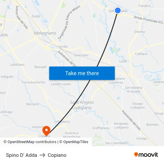 Spino D' Adda to Copiano map