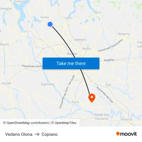 Vedano Olona to Copiano map