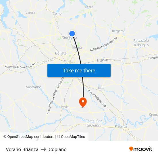 Verano Brianza to Copiano map