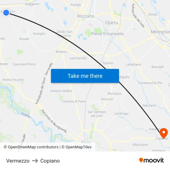 Vermezzo to Copiano map