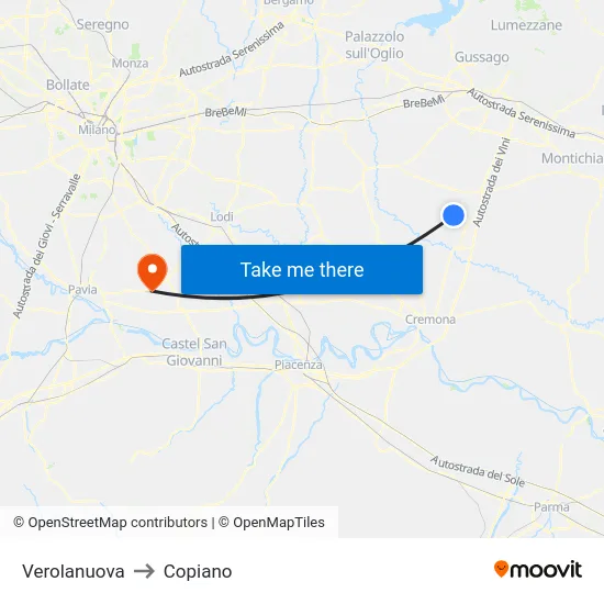 Verolanuova to Copiano map