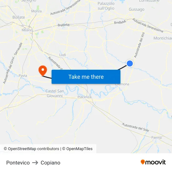 Pontevico to Copiano map