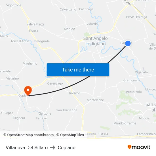 Villanova Del Sillaro to Copiano map