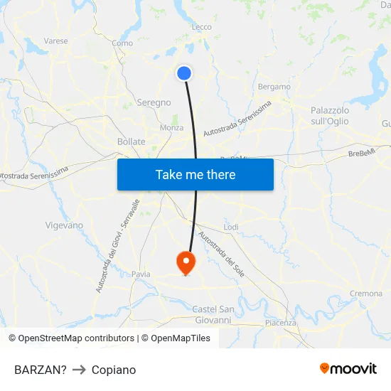 Barzan to Copiano map