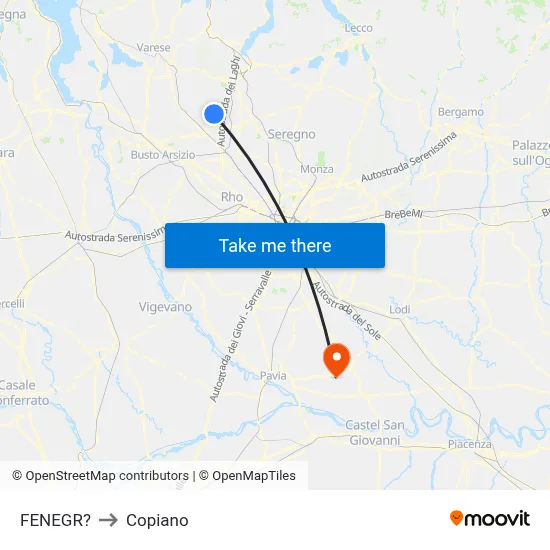 Fenegro to Copiano map