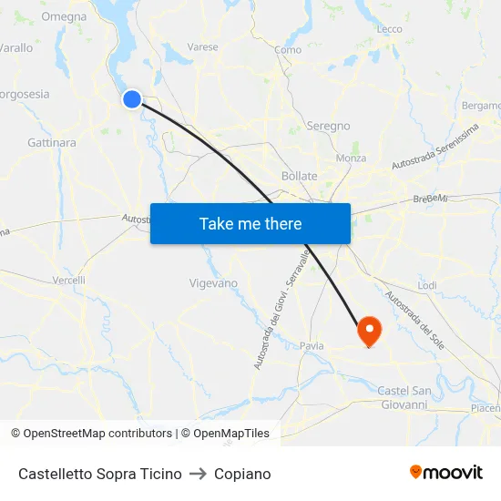 Castelletto Above Ticino to Copiano map