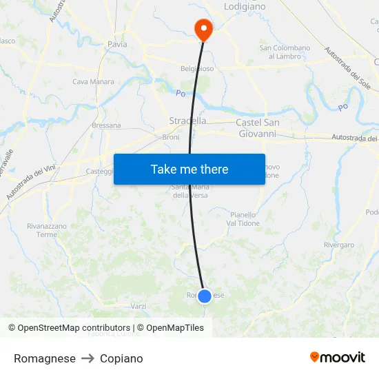 Romagnese to Copiano map