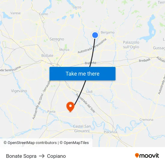 Bonate Sopra to Copiano map