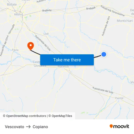 Vescovato to Copiano map