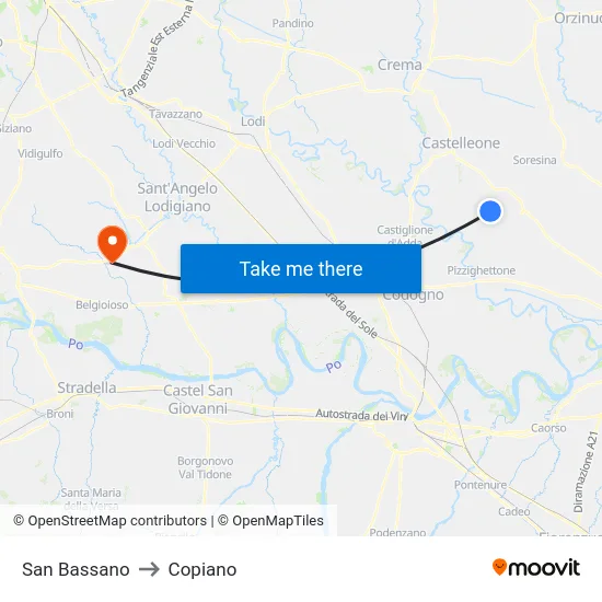 San Bassano to Copiano map