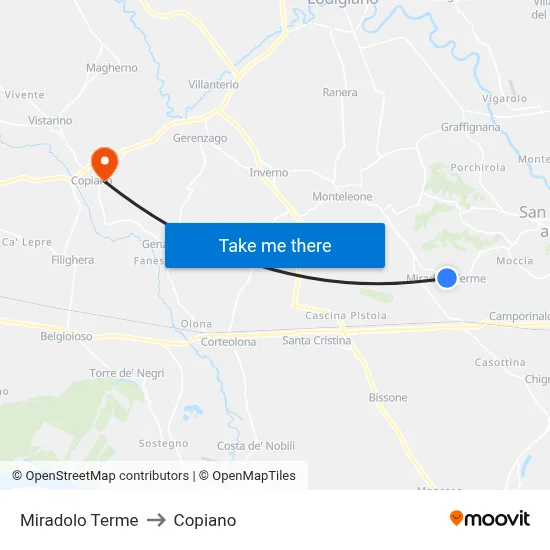 Miradolo Terme to Copiano map