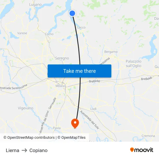 Lierna to Copiano map