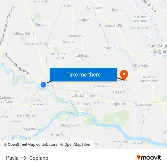 Pavia to Copiano map