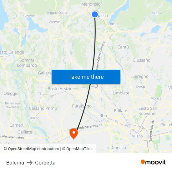 Balerna to Corbetta map