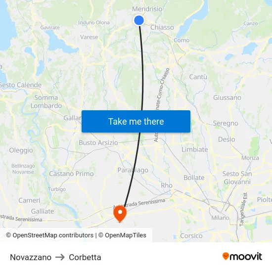 Novazzano to Corbetta map