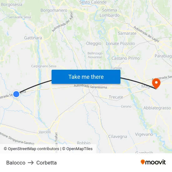 Balocco to Corbetta map