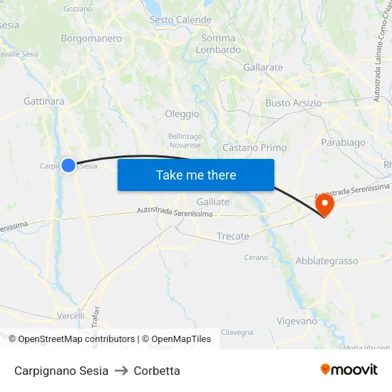 Carpignano Sesia to Corbetta map