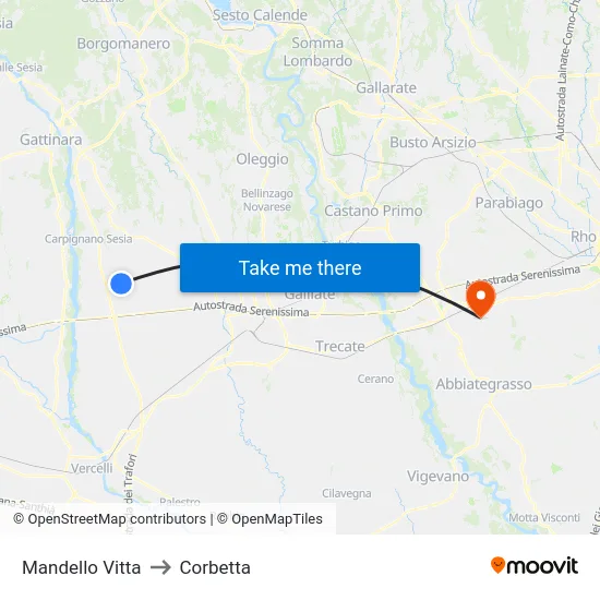 Mandello Vitta to Corbetta map