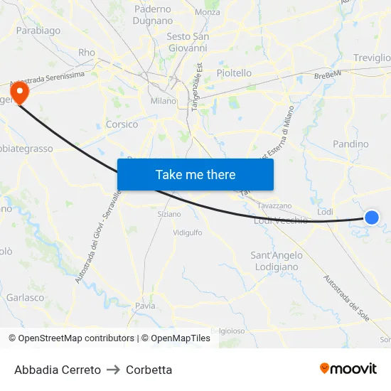 Abbadia Cerreto to Corbetta map