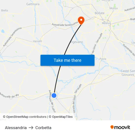 Alessandria to Corbetta map