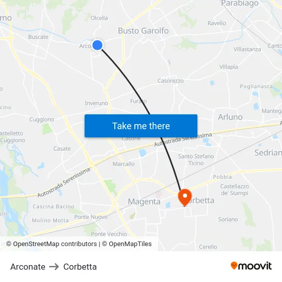 Arconate to Corbetta map