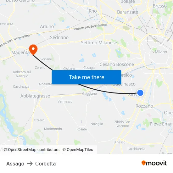 Assago to Corbetta map