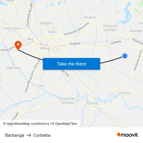 Barbariga to Corbetta map