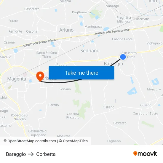 Bareggio to Corbetta map
