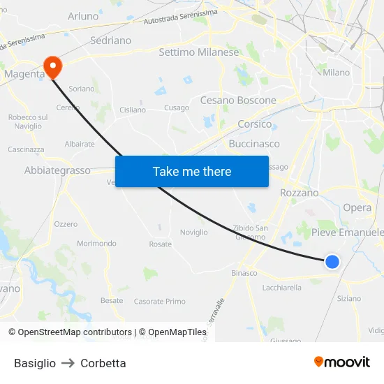 Basiglio to Corbetta map