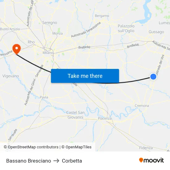 Bassano Bresciano to Corbetta map