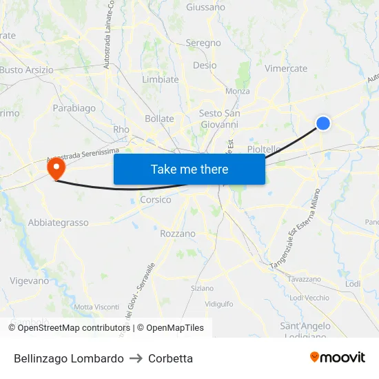 Bellinzago Lombardo to Corbetta map