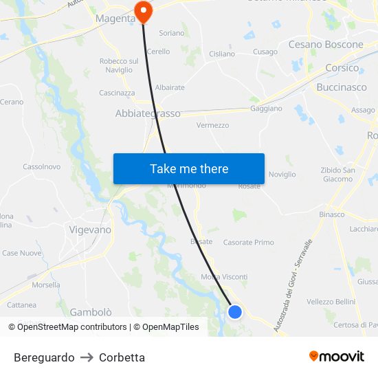 Bereguardo to Corbetta map
