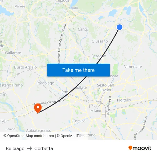 Bulciago to Corbetta map